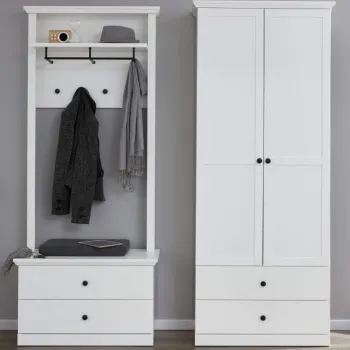 Set hol BRANDSON, 3 piese, dulap 2 usi, comoda, cuier, alb, 162x41x199 cm e0bd imagine
