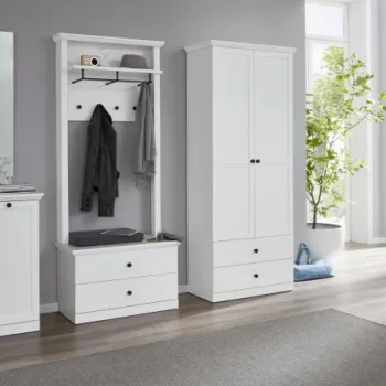 Set hol BRANDSON, 4 piese, dulap 2 usi, 2 comode, cuier, alb, 243x41x199 cm 2fa9 imagine
