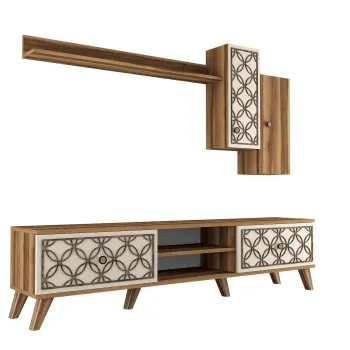 Set Living CLASS S, comoda TV cu raft de perete si dulapuri, nuc + crem 8a65 imagine