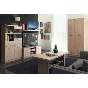 Set Living TOP MIX, 4 piese, dulap 2 usi, comoda TV, vitrina, masuta de cafea, stejar sonoma fae9 imagine