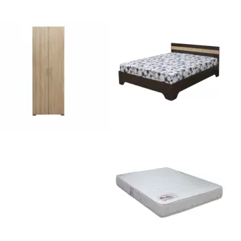 Set Pat Alma 140x200 cm cu picioare + Saltea superortopedica 140x200 cm + Dulap Corinne 2 usi bara haine 1302 imagine