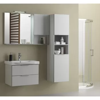Dulap baie suspendat 156 cm, cu 2 usi si polita, gri deschis, Kolpasan Lana c72e imagine