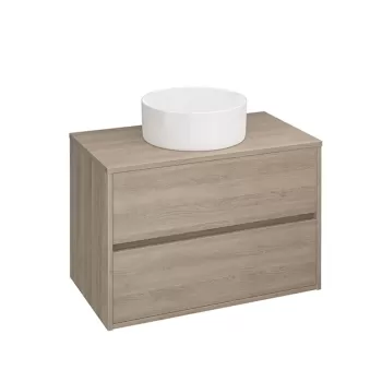 Dulap baie suspendat Cersanit Crea 80 cm pentru lavoar pe blat, stejar 6947 imagine