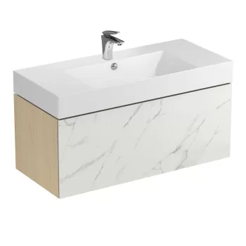 Dulap baie suspendat Cersanit Inverto 100 pentru lavoar incastrabil, stejar, montat 7387 imagine
