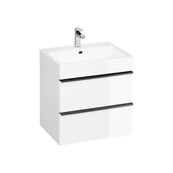 Dulap baie suspendat Cersanit Virgo 60 pentru lavoar incastrabil, alb cu manere negre 0d6a imagine