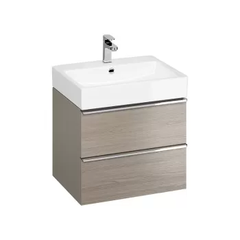 Dulap baie suspendat Cersanit Virgo 60 pentru lavoar incastrabil, stejar gri cu manere crom 58e4 imagine