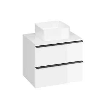 Dulap baie suspendat Cersanit Virgo 60 pentru lavoar pe blat, alb cu manere negre 8001 imagine