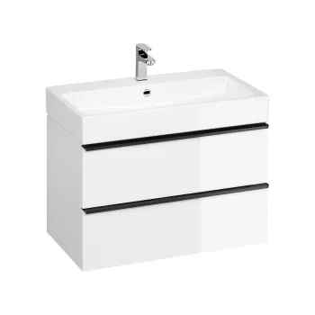 Dulap baie suspendat Cersanit Virgo 80 pentru lavoar incastrabil, alb cu manere negre d780 imagine
