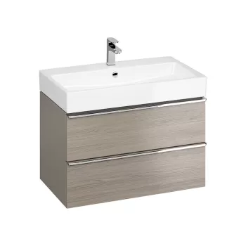 Dulap baie suspendat Cersanit Virgo 80 pentru lavoar incastrabil, stejar cu manere crom 955f imagine
