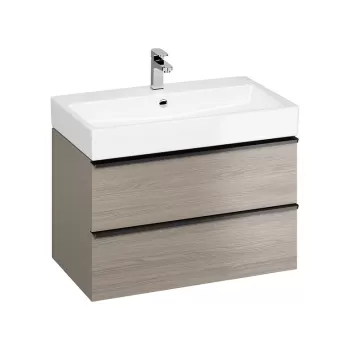 Dulap baie suspendat Cersanit Virgo 80 pentru lavoar incastrabil, stejar gri cu manere negre e01c imagine