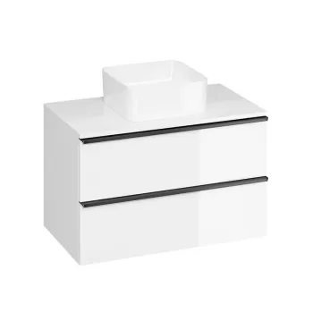 Dulap baie suspendat Cersanit Virgo 80 pentru lavoar pe blat, alb cu manere negre e92c imagine