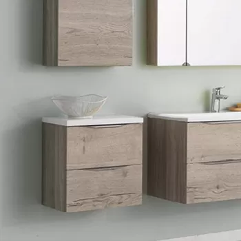 Dulap baie suspendat craft wood, cu 2 sertare si blat Kerrock, KolpaSan Tara 48f2 imagine