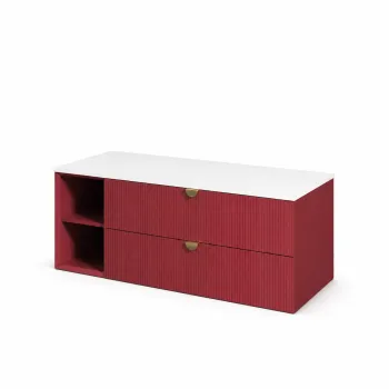 Dulap baie suspendat cu 2 sertare 130 cm MDF vopsit, rosu rubin, blat Quartz, Isvea Infinity 4b93 imagine