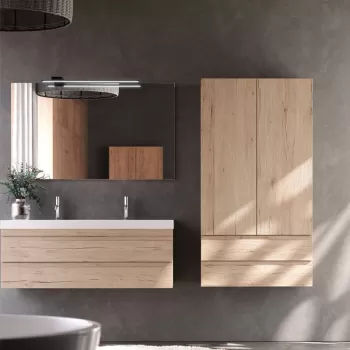 Dulap baie suspendat cu 2 usi si 2 sertare, culoare lemn natural, 149,5 cm, KolpaSan Naomi 99e6 imagine