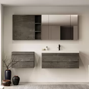 Dulap baie suspendat cu oglinda, 3 usi, dark concrete, 100 cm, KolpaSan Naomi 1c23 imagine