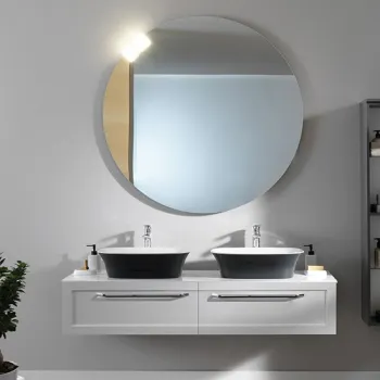 Dulap baie suspendat KolpaSan Blanche, 150 cm, pentru lavoar pe blat, alb bc75 imagine