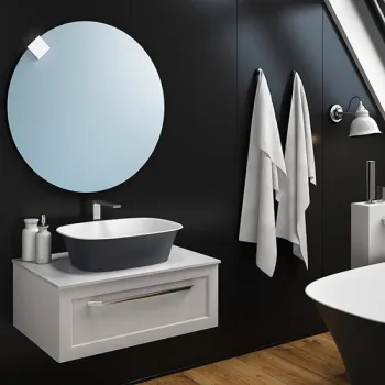 Dulap baie suspendat KolpaSan Blanche 75 cm, pentru lavoar pe blat, alb d574 imagine