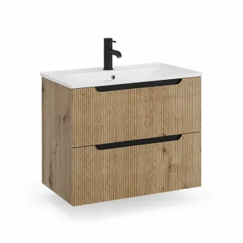Dulap baie suspendat pentru lavoar 60 cm, cu riflaje rovere oro, Fluminia Malta d1a4 imagine