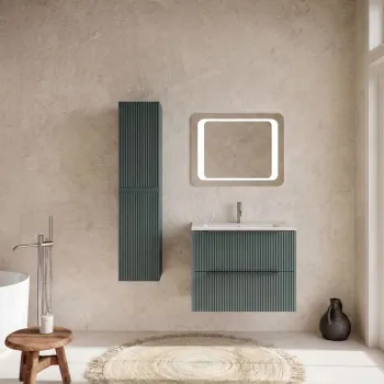 Dulap baie suspendat tip coloana 140 cm, 2 usi reversibile, cu front riflat, verde Italia, Fluminia ad3b imagine