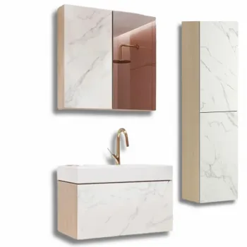 Set complet mobiler baie CALACATTA placat cu ceramica, dulap cu oglinda si lavoar 60 cm Cersanit 936c imagine