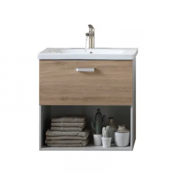 Set dulap baie cu lavoar inclus Kolpasan Evelin II, 65 cm, stejar ba02 imagine
