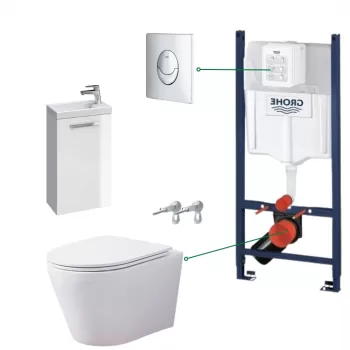 Set dulap baie cu lavoar si baterie Cersanit, vas wc rimless cu capac soft close Oslo, rezervor incastrat si clapeta crom 3041 imagine