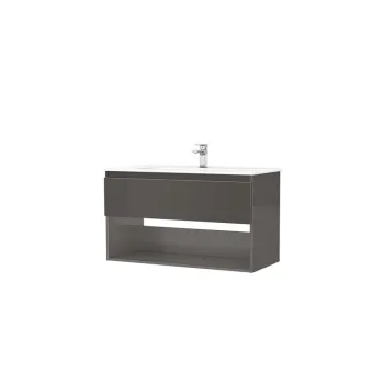 Set dulap baie suspendat 1 sertar Gala Daily cu lavoar inclus, 100 cm, antracit lucios ab19 imagine