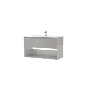 Set dulap baie suspendat 1 sertar Gala Daily cu lavoar inclus, 100 cm, gri lucios 8d29 imagine