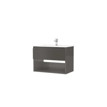 Set dulap baie suspendat 1 sertar Gala Daily cu lavoar inclus, 80 cm, antracit lucios 898b imagine