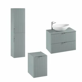 Set dulap baie suspendat 2 sertare cu blat inclus, dulap baie suspendat si dulap baie tip coloana, culoare fiord mat, MDF,Cersanit Tirso e208 imagine