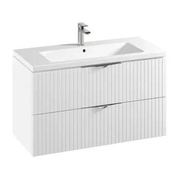 Set dulap baie suspendat 2 sertare lavoar inclus, 100 cm, culoare alb mat, Cersanit Tirso 0d0c imagine