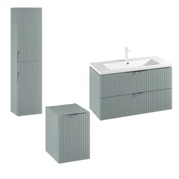 Set dulap baie suspendat 2 sertare si lavoar inclus 100 cm, dulap baie suspendat si dulap baie tip coloana, culoare fjord mat, Cersanit Tirso bee6 imagine