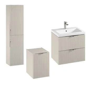 Set dulap baie suspendat 2 sertare si lavoar inclus 60 cm, dulap baie suspendat si dulap baie tip coloana, culoare casmir mat, Cersanit Tirso e0c1 imagine