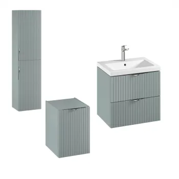 Set dulap baie suspendat 2 sertare si lavoar inclus 60 cm, dulap baie suspendat si dulap baie tip coloana, culoare fjord mat, Cersanit Tirso a5cc imagine