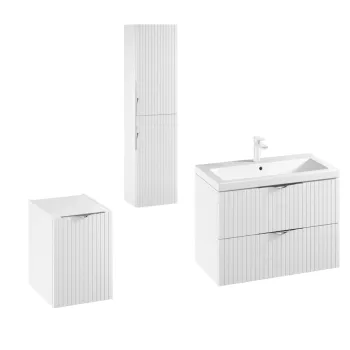 Set dulap baie suspendat 2 sertare si lavoar inclus 80 cm, dulap baie suspendat si dulap baie tip coloana, culoare alb mat, MDF,Cersanit Tirso e134 imagine