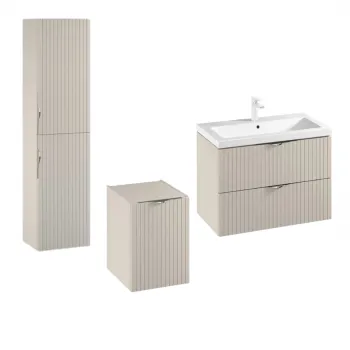 Set dulap baie suspendat 2 sertare si lavoar inclus 80 cm, dulap baie suspendat si dulap baie tip coloana, culoare casmir mat, Cersanit Tirso 6c35 imagine