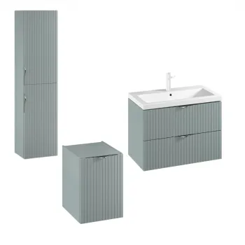 Set dulap baie suspendat 2 sertare si lavoar inclus 80 cm, dulap baie suspendat si dulap baie tip coloana, culoare fjord mat, Cersanit Tirso 2602 imagine