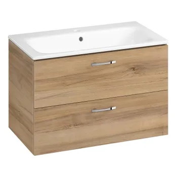 Set dulap baie suspendat cu lavoar inclus 80x45 cm, nuc, cu sertare soft close, Cersanit Niko 46bd imagine
