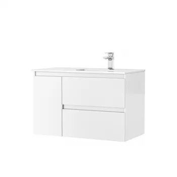 Set dulap baie suspendat Gala Daily cu lavoar inclus, 90 cm, alb lucios 1b67 imagine