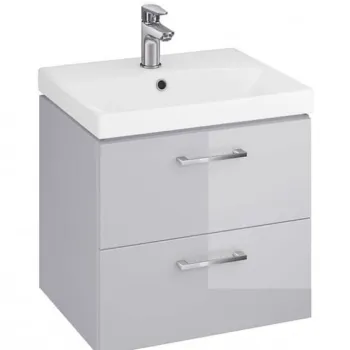 Set dulap baie suspendat gri lucios cu doua sertare si lavoar, 50 cm, Cersanit Lara a867 imagine