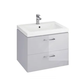 Set dulap baie suspendat gri lucios cu doua sertare si lavoar, 60 cm, Cersanit Lara d754 imagine