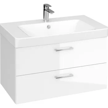Set dulap baie suspendat Lara 2 sertare cu lavoar Cersanit Mille Slim, 80 cm, alb 6a01 imagine