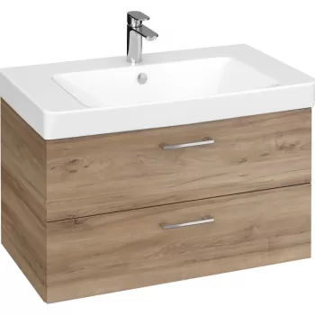 Set dulap baie suspendat Lara 2 sertare cu lavoar Cersanit Mille Slim, 80 cm, Nuc 35db imagine