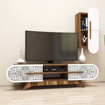 Comoda TV cu dulap Defne, Hommy Craft, alb/maro 6f14 imagine