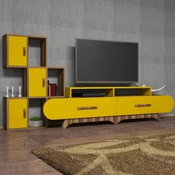 Comoda TV cu dulap Flora S, Hommy Craft, galben/maro 4b37 imagine