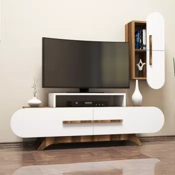 Comoda TV cu dulap Rose S, Hommy Craft, alb/maro fa79 imagine