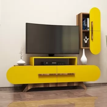 Comoda TV cu dulap Rose S, Hommy Craft, galben/maro 47e9 imagine