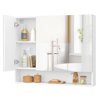Dulap baie cu oglinda, Vasagle Kailyn, montare pe perete, 90x16.5x75 cm, PAL/sticla, alb ff68 imagine