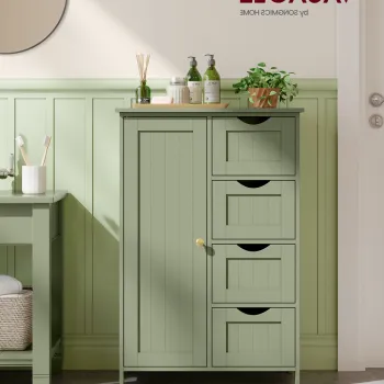 Dulap compact de baie cu 4 sertare, Vasagle, 55x30x82 cm, MDF/PAL, verde 116e imagine