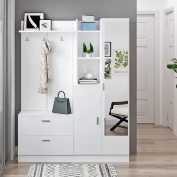 Dulap cu pantofar, cuier si oglinda DD5-W, Locelso, 140x36.8x181.8 cm, PAL, alb c8f6 imagine